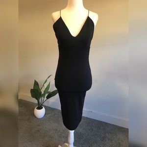 Black V-Neck Dress with Gold Criss-Cross Back
